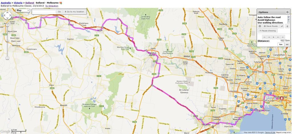 Ballarat to Melbourne Route Map