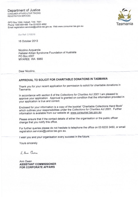 Approval to Solicit for Charitable Donations TAS